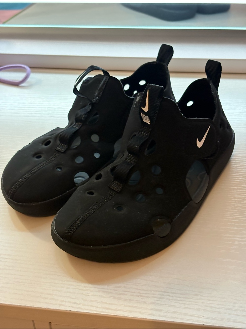 Nike Kids Black Water Shoes with White Swoosh